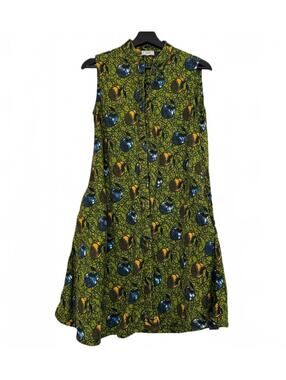 Zuri Kenya Sleeveless Shirt Dress Cotton Olive Green Print XXS-S